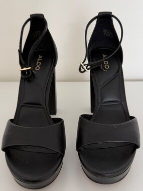 ALDO Black Platform Block Heel Sandals with Ankle Strap